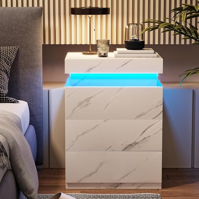 ADORNEVE Nightstand with Charging Station and LED Lights, Night Stand with by ADORNEVE