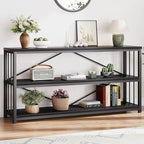 LVB Black Entryway Table, Modern Extra Long Sofa Console Table, Metal Wood - Image 4