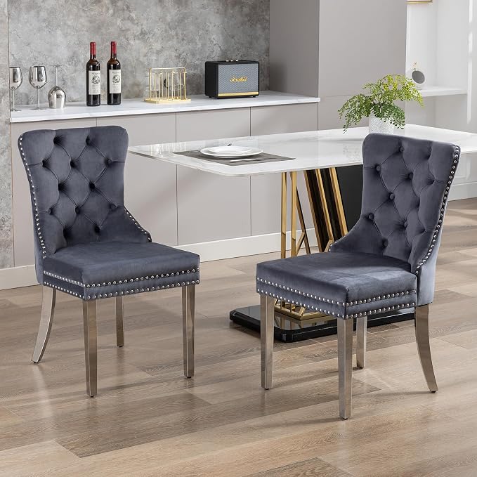 KCC Velvet Dining Chairs Set of 2, Upholstered High-end Tufted Dining Room Chair by KCC