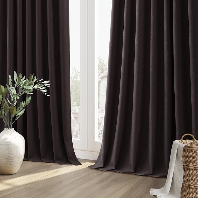 Cocoa Coffee 100% Blackout Linen Curtains 96 Inch Length 2 Panels Set - Image 10