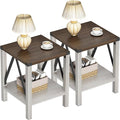 Treocho Farmhouse End Table Set of 2, Rustic Vintage Nightstand Side Table by Treocho