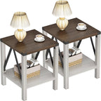 Treocho Farmhouse End Table Set of 2, Rustic Vintage Nightstand Side Table by Treocho