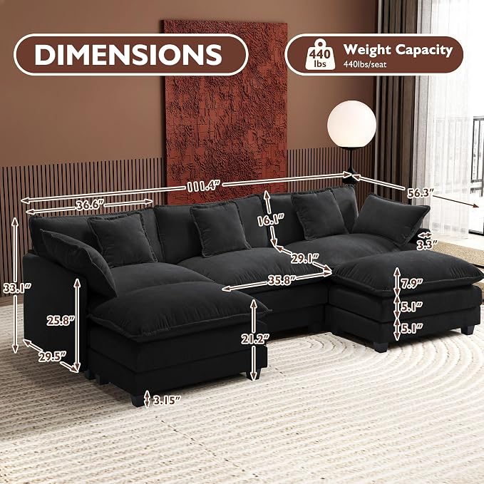 Ihanherry U-Shaped Modern Sofa 111.4" Modular Sectional Cloud Couch - Image 2