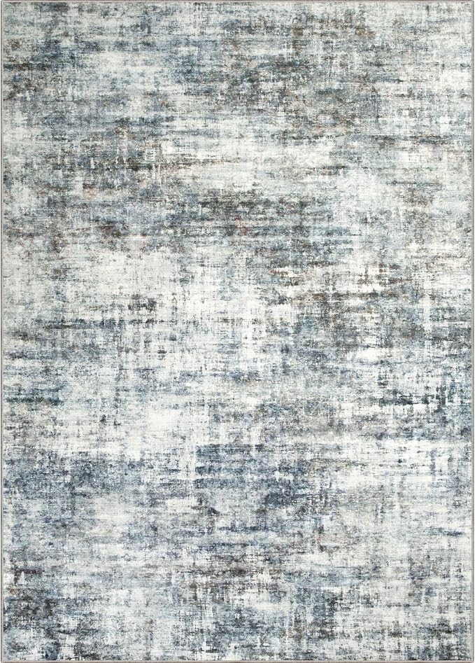 9x12 Area Rugs for Living Room: Washable Abstract Blue Multi Badroom Carpet | - Image 8