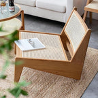 homary Mid Century Modern Chair Japandi Walnut Rattan and Wood Lounge Chairs - Image 7