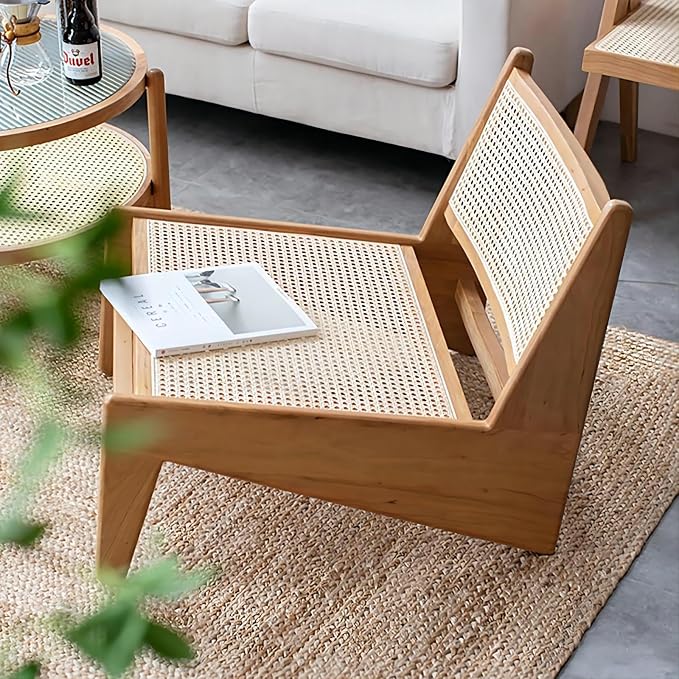 homary Mid Century Modern Chair Japandi Walnut Rattan and Wood Lounge Chairs - Image 7