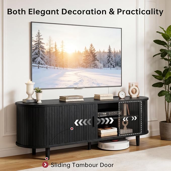 58" Mid Century Modern TV Stand, Wood TV Consoles - Image 3