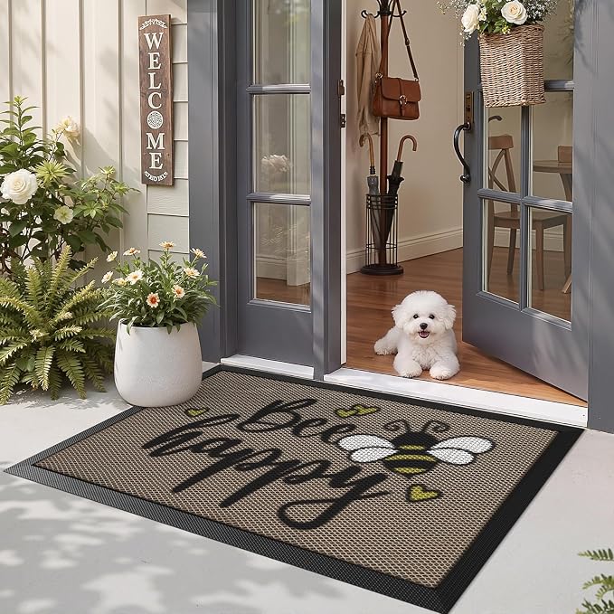 LUMI Outside Welcome Door Mat 36x59, Non-Slip Durable Rubber Easy Clean | Bee - Image 9