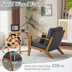 VINGLI Solid Wood Wide Armrests Accent Chair, Upholstered Mid Century Modern - Image 4