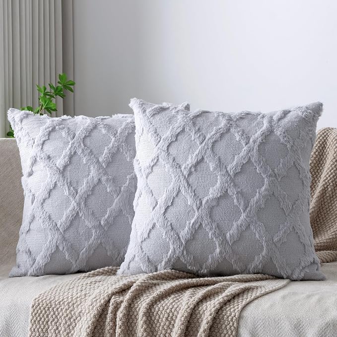 Set of 2 Soft Moroccan Throw Pillow Covers 16x16 Inch Plush Boho Decorative by Cozoomy