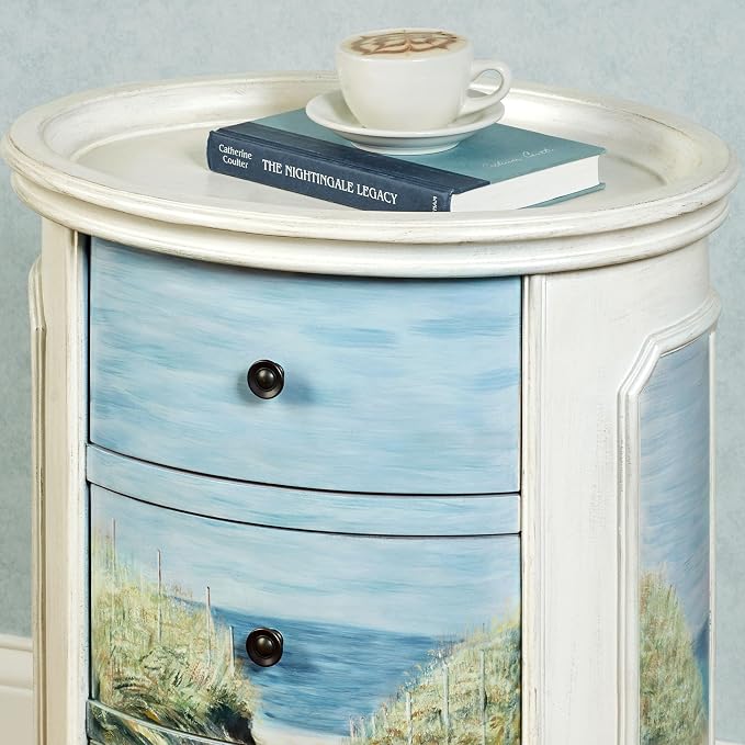 Ocean View Coastal Oval Side Cabinet | Handpainted Beach Scene - Image 4