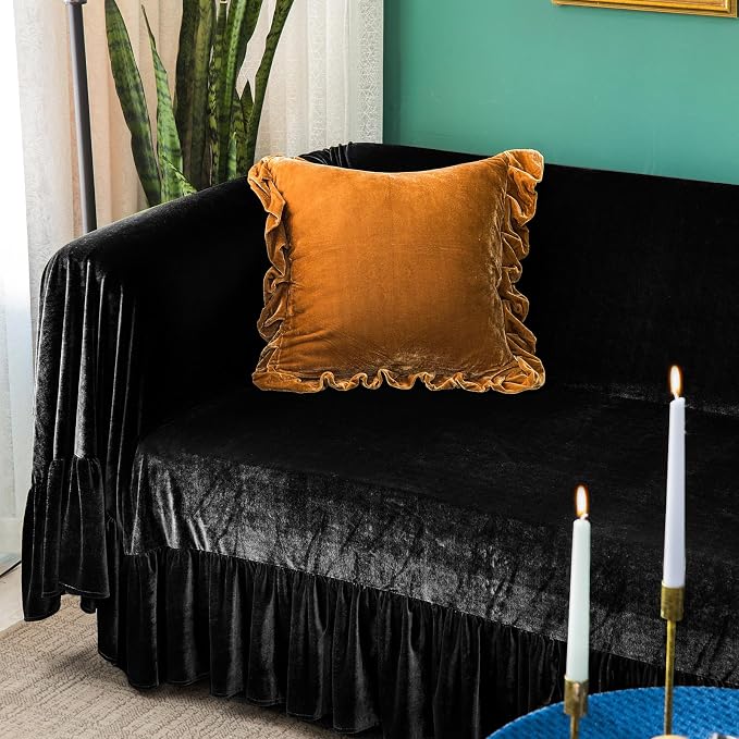 GLORY SEASON Velvet Sofa Cover Soft Decorative Luxurious Solid Exquisite Ruffle - Image 8
