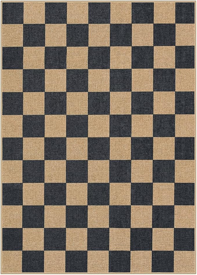 Lahome Checkered Easy Jute Area Rug, 5x7 Outdoor Patio Rug Washable Carpet - Image 10