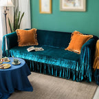 GLORY SEASON Velvet Sofa Cover Soft Decorative Luxurious Solid Exquisite Ruffle - Image 8