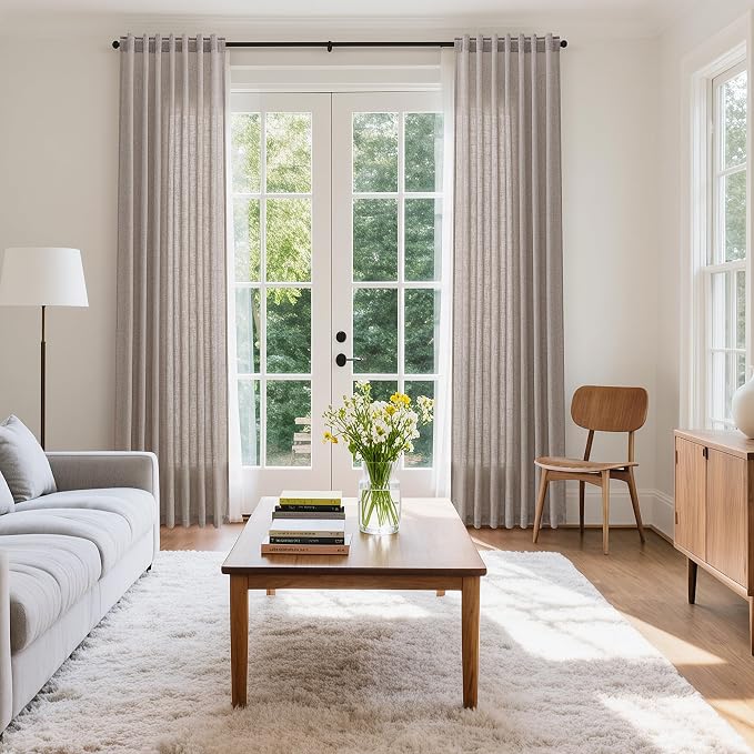 Brownish Grey Linen Curtains for Living Room 80 Inch Length Back Tab Light - Image 8