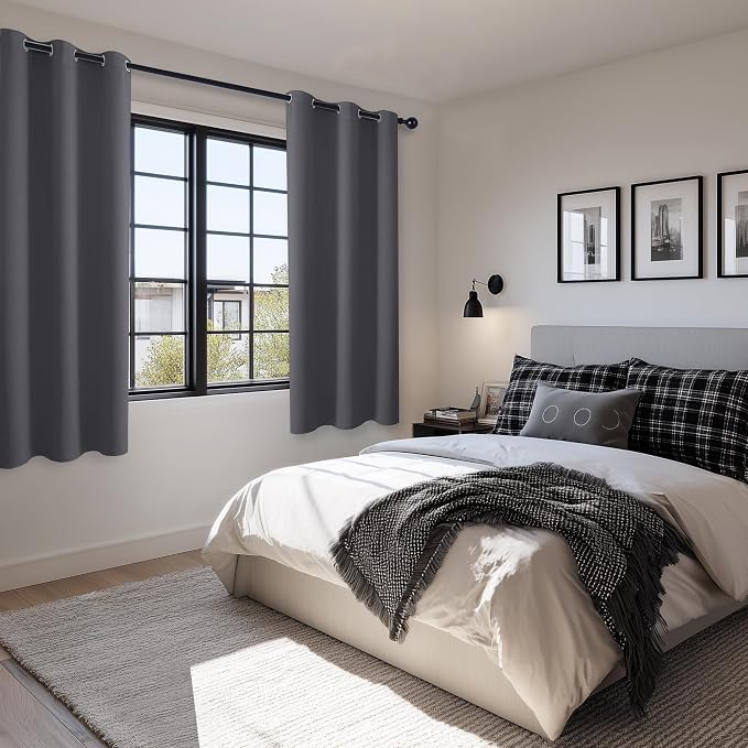 Blackout Curtains for Bedroom, Dark Grey, 38 x 63 Inch, 2 Panels | Thermal - Image 6