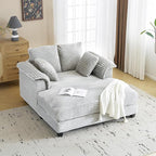 VINGLI 56" Oversized Chaise Lounge Chair, Light Grey Comfy Corduroy Chaise Sofa by VINGLI