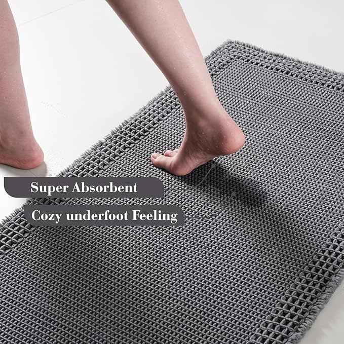 RESARE Waffle Bath Mat for Bathroom, Non Slip Bathroom Rugs 24x36 Dark Grey | - Image 3