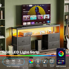 Huuger TV Stand Dresser with Power Outlets and LED Lights, 4 Drawers - Image 2