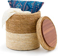Wimarsbon Round Pouf Ottomans, Handwoven Natural Water Hyacinth Seagrass Pouffe by Wimarsbon