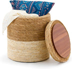 Wimarsbon Round Pouf Ottomans, Handwoven Natural Water Hyacinth Seagrass Pouffe by Wimarsbon