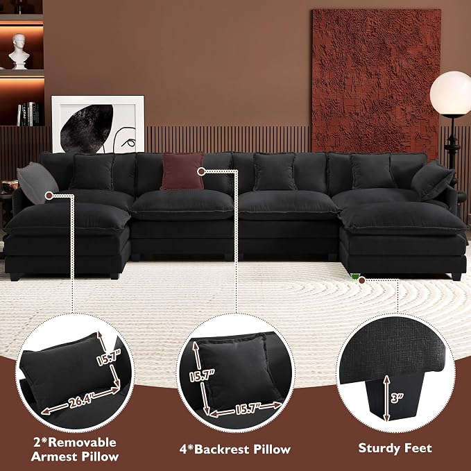 Ihanherry U-Shaped Modern Sofa 146" Modular Sectional Cloud Couch - Image 6