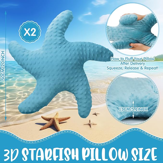 Fumete Starfish Pillow Beach Starfish Shaped Throw Pillows 20'' Stuffed Animal - Image 2