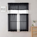 Black Sheer Valance for Windows 14 Inch Length 2 Pieces, Light Reducing Voile - Image 3
