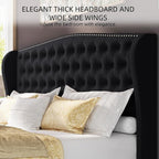 BRELTAM Upholstered King Size Bed Frame Velvet Black Tufted Platform Bed Frame - Image 3