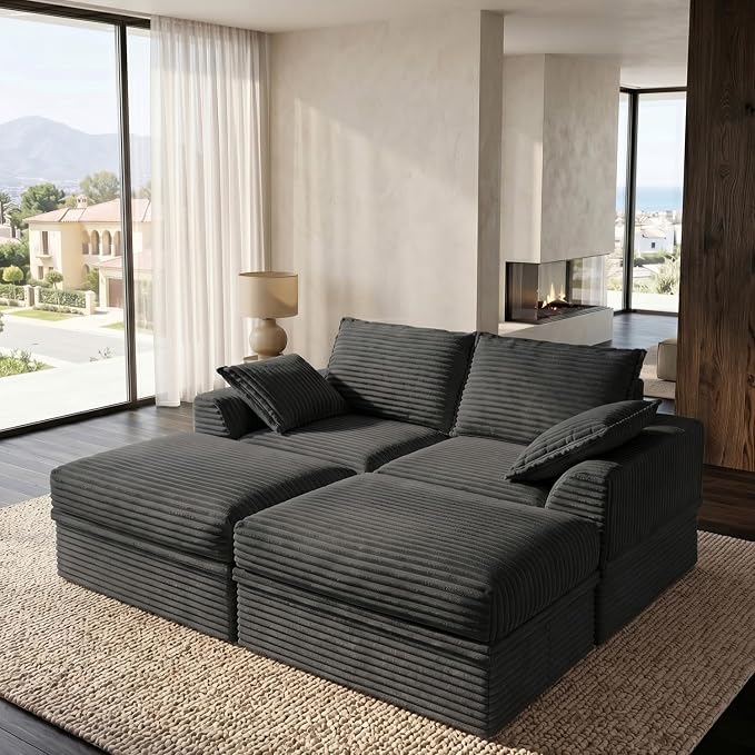 Upgrade Boneless Couch with Storage, Extra Deep&High Seat Modular Sectional by Unknown