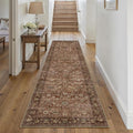 2x8 Brick Red Vintage Floral Washable Runner Rug by HUGEAR
