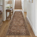 2x8 Brick Red Vintage Floral Washable Runner Rug by HUGEAR