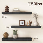 36Inch Black Floating Shelves for Wall, 12 Inch Deep Shelves for Bedroom - Image 3