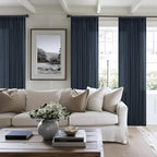 Navy 90 Inch Linen Semi Sheer Curtains Pinch Pleated 2 Panels | Light Filtering - Image 7