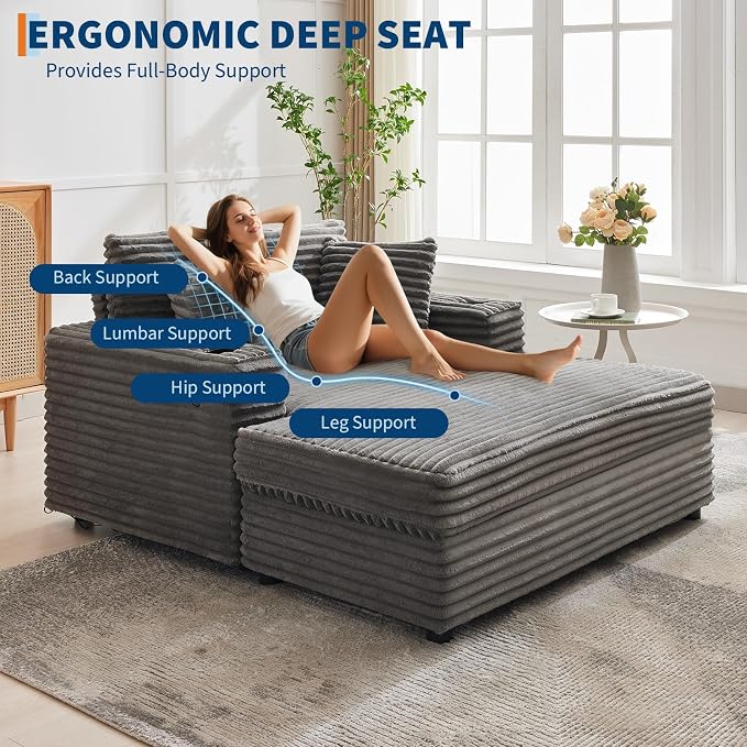 IDEALHOUSE 60" Oversized Chaise Lounge Chair Indoor, Comfy Corduroy Lounge Sofa - Image 5