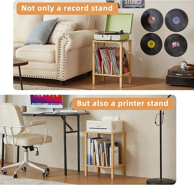 LELELINKY 2-Tier Bamboo Record Player Stand Set of 2 - Image 8