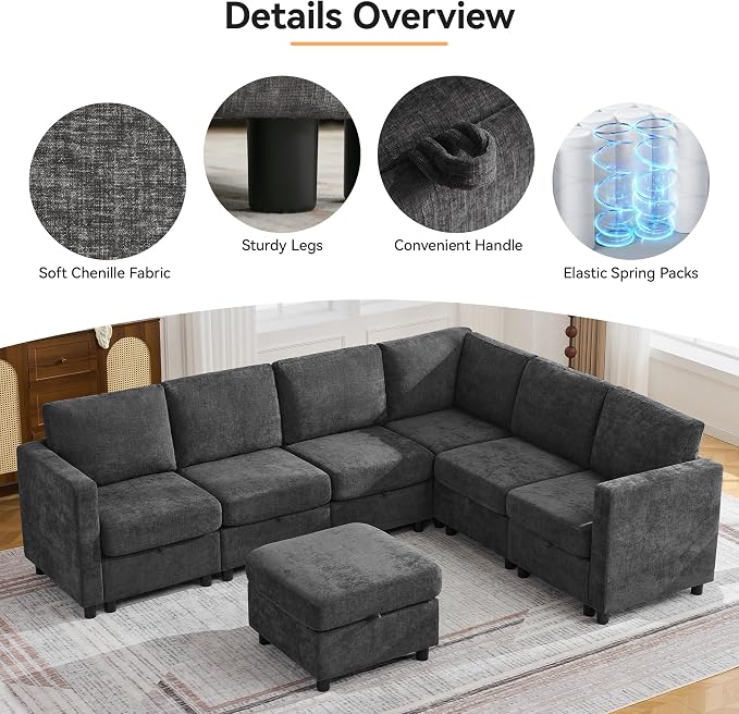 104'' V Shaped Modular Sofa, Sectional Couch - Image 5
