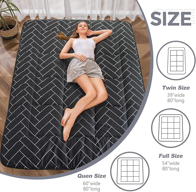MAXYOYO Black Geometric Pattern Futon Mattress, Japanese Floor Mattress Quilted - Image 2
