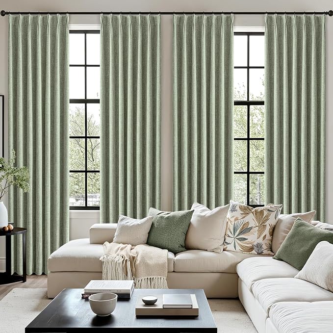 MIULEE Sage Green Pinch Pleated 100% Blackout Linen Curtains 40x96 Inches | - Image 7