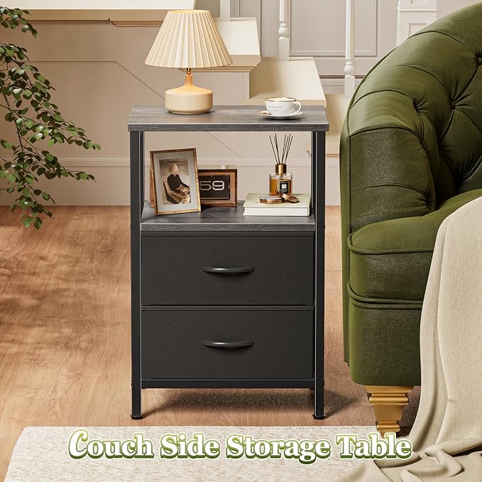 Huuger Night Stand with 2 Drawers, Bed Side Table with Open Shelf, Wooden Top - Image 6