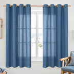 YoungsTex Navy Blue Linen Curtains 63 Inch Length 2 Panels Light Filtering | by YoungsTex