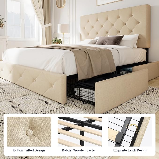 Allewie Upholstered Queen Size Platform Bed Frame - Image 6