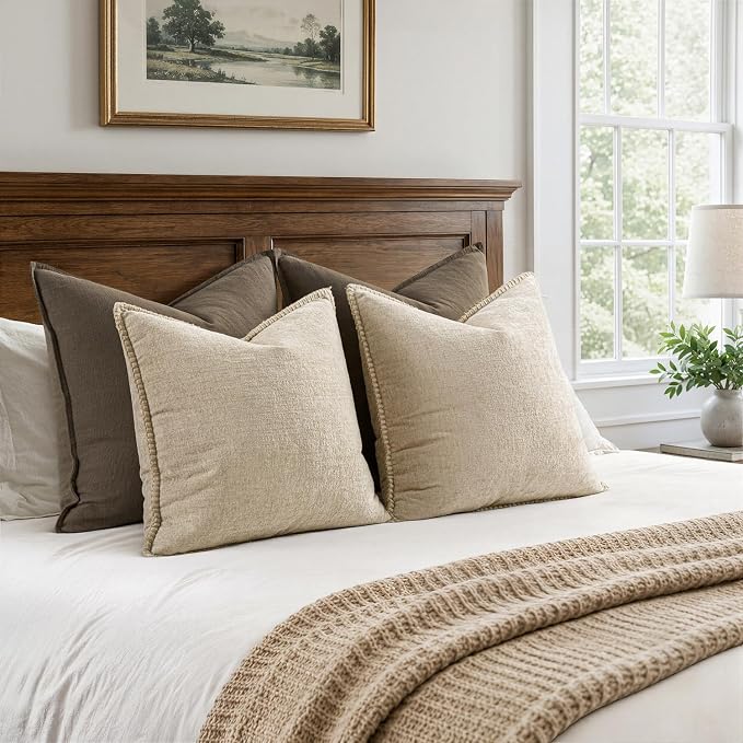 MIULEE Decorative Couch Throw Pillow Covers 22x22 Inch Beige 2 Pack | Neutral - Image 6