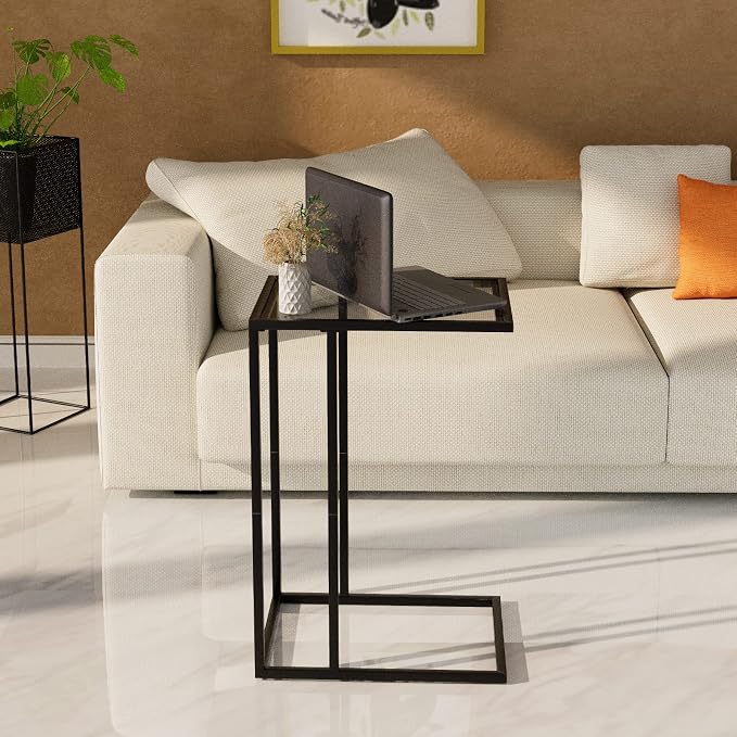C Table Glass End Table, Couch Side Table, Tempered Glass Snack Side Table - Image 6