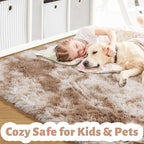 Amdrebio Beige Tan Furry Plush Area Rug 5x7 - Image 2
