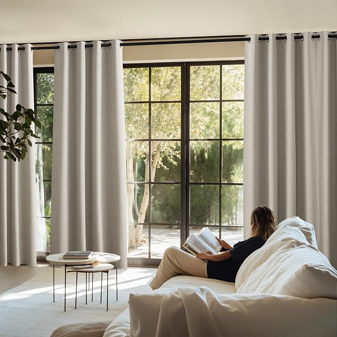 NICETOWN Farmhouse Style 100% Blackout Natural Faux Linen Curtains 90 inches - Image 2