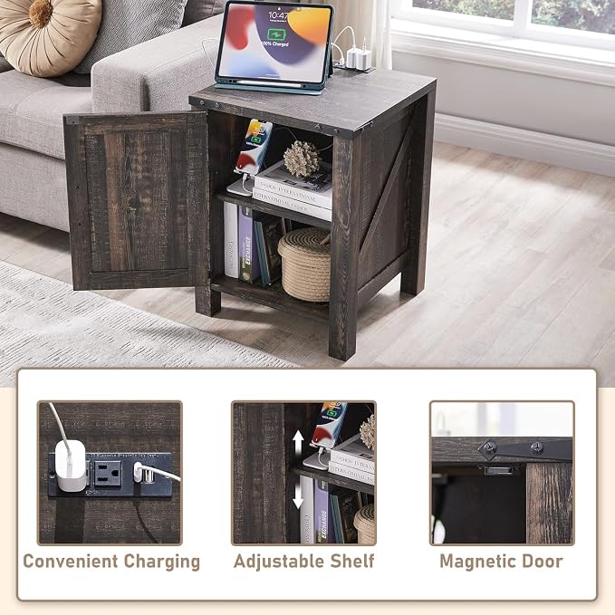 OKD Farmhouse Nightstand Set of 2, 18 Inch Rustic End Table - Image 3