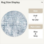 Soalmost Round Rugs 8ft Living Room Circle Area Rug 8x8 Blue/Grey Vintage | - Image 5