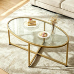 Wolawu Coffee Table Gold Oval Glass Coffee Tables by Wolawu