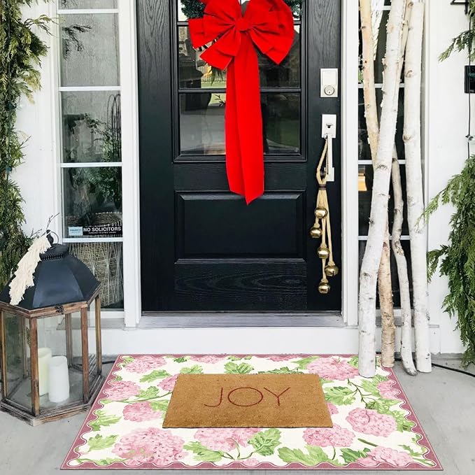 Front Door Mat Outside Entrance, 2x3 Pink White Floral Entryway Rug | Non-Slip - Image 9